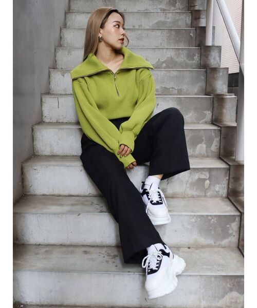 EVRIS（エヴリス）の「ハーフジップショートニット（ニット/セーター・レディース・ホワイト/ブラック/パープル/グリーン・FREE）」の8枚目の写真