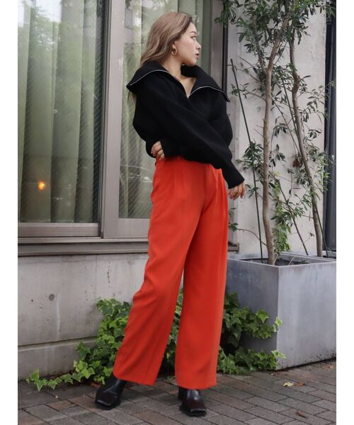 EVRIS（エヴリス）の「ハーフジップショートニット（ニット/セーター・レディース・ホワイト/ブラック/パープル/グリーン・FREE）」の9枚目の写真