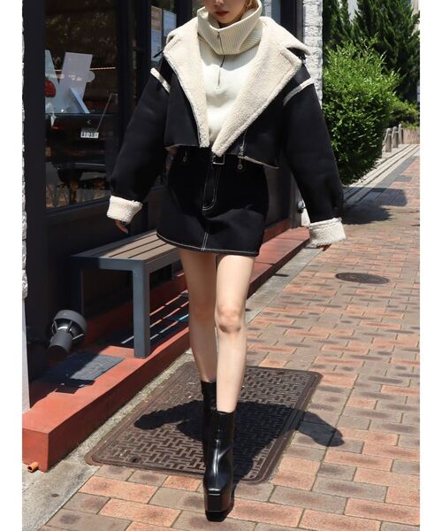 EVRIS（エヴリス）の「ハーフジップショートニット（ニット/セーター・レディース・ホワイト/ブラック/パープル/グリーン・FREE）」の10枚目の写真