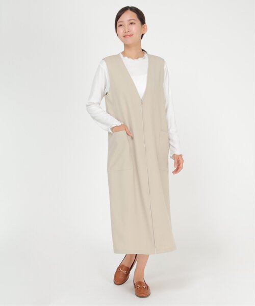 ikka（イッカ）の「【2点セット】2WAYジャンスカカットプルオーバーセット（ジャンパースカート・レディース・ブラック/ベージュ/グリーン・S/M/L）」の4枚目の写真