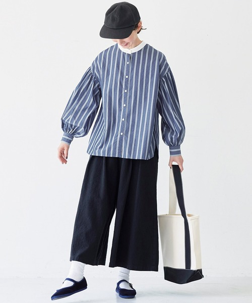 Sunny clouds(サニークラウズ)の「サニークラウズ feat. Shuttle Notes kazumiさんのクレリックストライプブラウス〈レディース〉(シャツ/ブラウス・レディース・ブルー・MEDIUM/LARGE/X-LARGE/XX-LARGE/NM)」の5枚目の写真