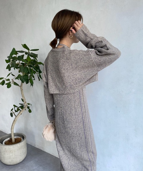 DouDou(ドゥドゥ)の「【WEB限定】ショート丈プルオーバー+リブニットワンピース(セットアップ・レディース・チャコールグレー/ベージュ・FREE)」の19枚目の写真