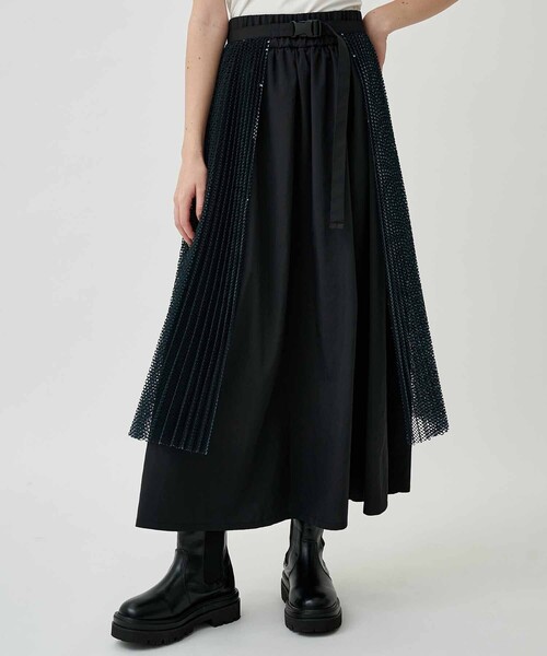 CITY TOKYO（シティトウキョウ）の「カバープリーツコンビネーションスカート（スカート・レディース・ベージュ/ブラック・1/2）」の2枚目の写真