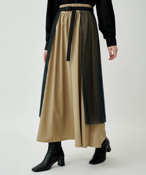 CITY TOKYO（シティトウキョウ）の「カバープリーツコンビネーションスカート（スカート・レディース・ベージュ/ブラック・1/2）」の7枚目の写真