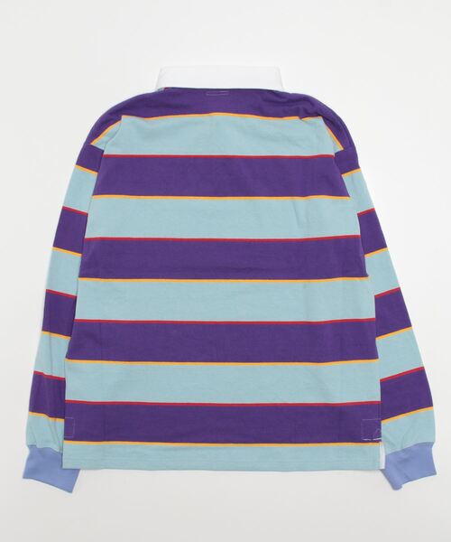 SUNNY SPORTS(サニースポーツ)の「SUNNY SPORTS/サニースポーツ BORDER LAGER SHIRTS ボーダーラガーシャツ(ポロシャツ・メンズ・グリーン/パープル・MEDIUM/LARGE)」の3枚目の写真