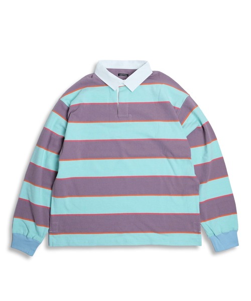 SUNNY SPORTS(サニースポーツ)の「SUNNY SPORTS/サニースポーツ BORDER LAGER SHIRTS ボーダーラガーシャツ(ポロシャツ・メンズ・グリーン/パープル・MEDIUM/LARGE)」の2枚目の写真