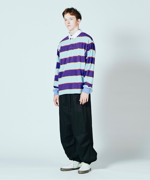 SUNNY SPORTS(サニースポーツ)の「SUNNY SPORTS/サニースポーツ BORDER LAGER SHIRTS ボーダーラガーシャツ(ポロシャツ・メンズ・グリーン/パープル・MEDIUM/LARGE)」の11枚目の写真
