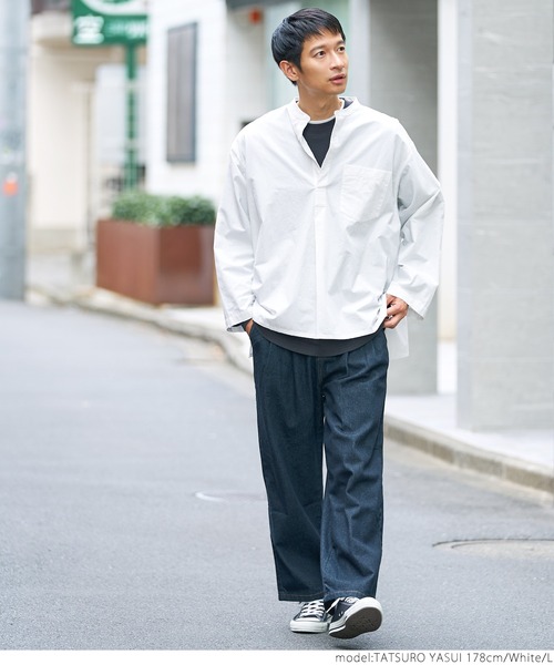 coca(coca)(コカ)の「メンズグランパシャツ(シャツ/ブラウス・メンズ・チャコールグレー/ホワイト・M/L/XL)」の3枚目の写真