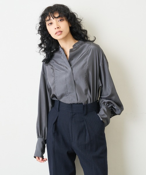 サテンスタンドカラーシャツ whim gazette 2022aw グレー サテンスタンドカラーシャツ whim gazette 2022aw グレー - メルカリ