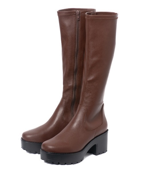 REZOY（リゾイ）の「【22AW新作】【REZOY】厚底ユニットソールストレッチロングブーツ（ブーツ・レディース・ブラウン/ブラック・L/S/LL/M）」の4枚目の写真