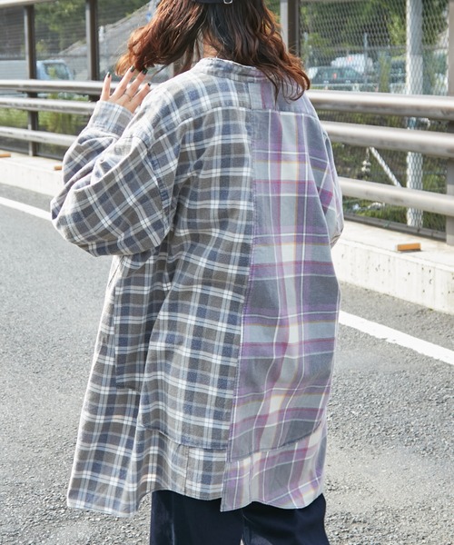 etsinta(エシンタ)の「【etsinta/エシンタ】リメイクネルオーバーシャツ(シャツ/ブラウス・レディース・ベージュ/ネイビー/グレー/ブルー・ONE SIZE)」の6枚目の写真