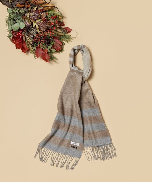 TAKEO KIKUCHI（タケオキクチ）の「◆【洗えるカシミヤ】パネルボーダーマフラー（マフラー・メンズ・ブラック系2/ネイビー系2/ベージュ系2・00）」の2枚目の写真