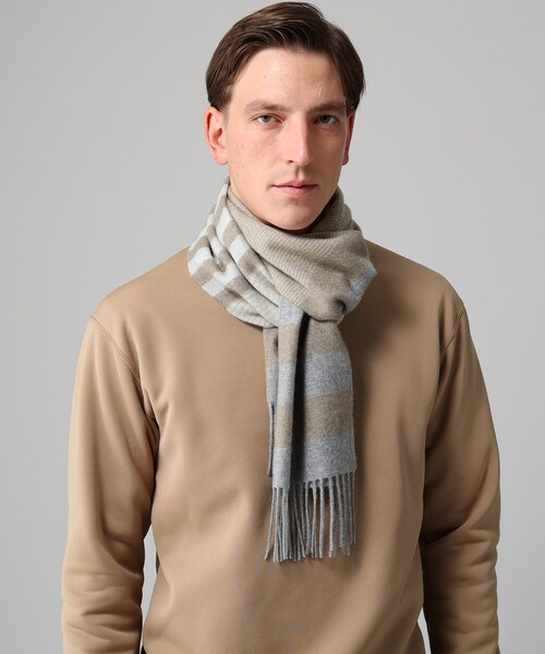 TAKEO KIKUCHI（タケオキクチ）の「◆【洗えるカシミヤ】パネルボーダーマフラー（マフラー・メンズ・ブラック系2/ネイビー系2/ベージュ系2・00）」の8枚目の写真