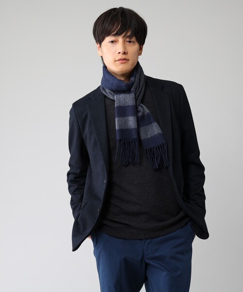 TAKEO KIKUCHI（タケオキクチ）の「◆【洗えるカシミヤ】パネルボーダーマフラー（マフラー・メンズ・ブラック系2/ネイビー系2/ベージュ系2・00）」の9枚目の写真