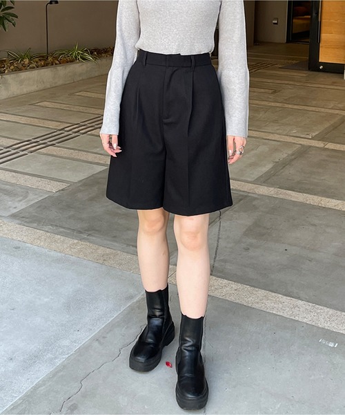 LE MORE（リモア）の「起毛ツイルハーフパンツ（その他パンツ・レディース・ブラック/ブラウン/アイボリー/グレー・FREE）」の3枚目の写真