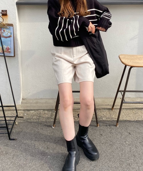 LE MORE（リモア）の「起毛ツイルハーフパンツ（その他パンツ・レディース・ブラック/ブラウン/アイボリー/グレー・FREE）」の9枚目の写真