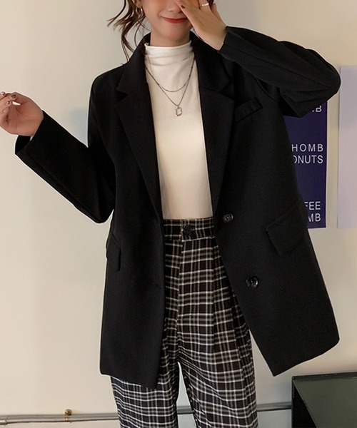 DAY CLOSET（デイ クローゼット）の「レディース オーバーサイズシンプルテーラードジャケット（テーラードジャケット・レディース・ブラック/アイボリー/ライトブラウン・L/M）」の18枚目の写真