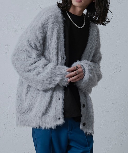 Ellno Loset（エルノロゼット）の「シャギールーズカーディガン（カーディガン/ボレロ・メンズ・グリーン/ブラック/ライトグレー/パープル・MEDIUM/LARGE）」の3枚目の写真