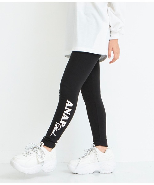 ANAP GｉRL（アナップガール）の「サイドロゴ裏シャギーレギンス（レギンス/スパッツ・キッズ・ブラック/ライトグレー・XS/S/M）」の4枚目の写真