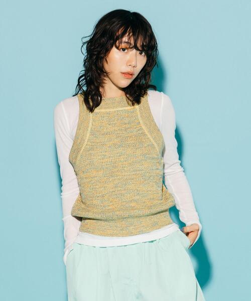 CITEN（シテン）の「＜CITEN＞アメスリ メランジニット タンクトップ（ベスト・レディース・イエロー/ネイビー・FREE）」の12枚目の写真