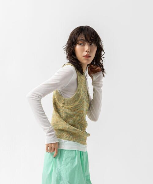 CITEN（シテン）の「＜CITEN＞アメスリ メランジニット タンクトップ（ベスト・レディース・イエロー/ネイビー・FREE）」の19枚目の写真