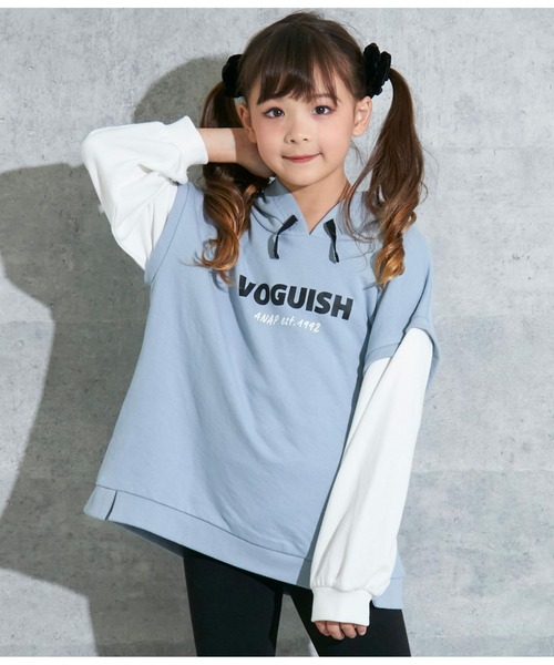 ANAP kids(アナップキッズ)の「ドッキング風フーディトップススウェット(パーカー・キッズ・サックスブルー/ブラック/ベージュ・110cm/130cm/120cm)」の3枚目の写真