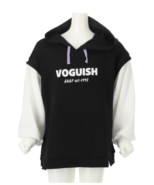 ANAP kids(アナップキッズ)の「ドッキング風フーディトップススウェット(パーカー・キッズ・サックスブルー/ブラック/ベージュ・110cm/130cm/120cm)」の2枚目の写真