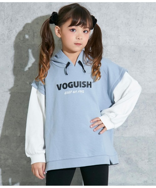 ANAP kids(アナップキッズ)の「ドッキング風フーディトップススウェット(パーカー・キッズ・サックスブルー/ブラック/ベージュ・110cm/130cm/120cm)」の7枚目の写真