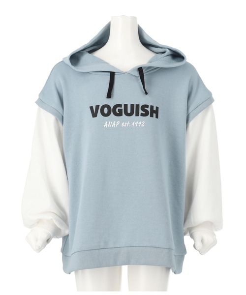 ANAP kids(アナップキッズ)の「ドッキング風フーディトップススウェット(パーカー・キッズ・サックスブルー/ブラック/ベージュ・110cm/130cm/120cm)」の10枚目の写真