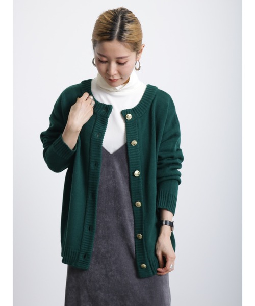 Samansa Mos2 blue（サマンサモスモスブルー）の「◎無地/柄アソート前後2way金釦カーディガン（カーディガン/ボレロ・レディース・ブラック/オフホワイト/キナリ/グリーン・ﾌﾘ-）」の4枚目の写真