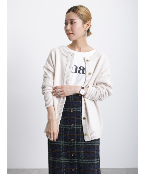 Samansa Mos2 blue（サマンサモスモスブルー）の「◎無地/柄アソート前後2way金釦カーディガン（カーディガン/ボレロ・レディース・ブラック/オフホワイト/キナリ/グリーン・ﾌﾘ-）」の3枚目の写真