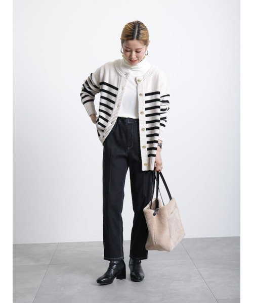 Samansa Mos2 blue（サマンサモスモスブルー）の「◎無地/柄アソート前後2way金釦カーディガン（カーディガン/ボレロ・レディース・ブラック/オフホワイト/キナリ/グリーン・ﾌﾘ-）」の17枚目の写真