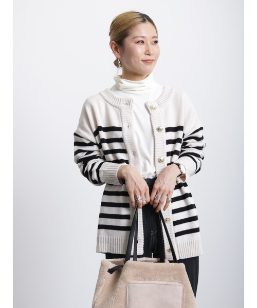 Samansa Mos2 blue（サマンサモスモスブルー）の「◎無地/柄アソート前後2way金釦カーディガン（カーディガン/ボレロ・レディース・ブラック/オフホワイト/キナリ/グリーン・ﾌﾘ-）」の19枚目の写真