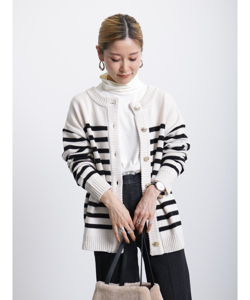 Samansa Mos2 blue（サマンサモスモスブルー）の「◎無地/柄アソート前後2way金釦カーディガン（カーディガン/ボレロ・レディース・ブラック/オフホワイト/キナリ/グリーン・ﾌﾘ-）」の20枚目の写真