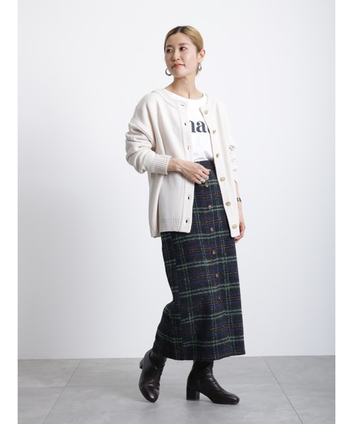 Samansa Mos2 blue（サマンサモスモスブルー）の「◎無地/柄アソート前後2way金釦カーディガン（カーディガン/ボレロ・レディース・ブラック/オフホワイト/キナリ/グリーン・ﾌﾘ-）」の13枚目の写真