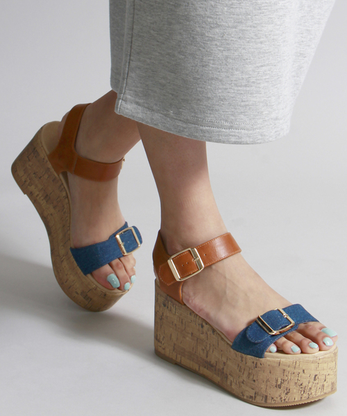 WEGO(ウィゴー)の「WEGO/厚底コルクサンダル(サンダル・レディース・ブラック/インディゴブルー/シルバー/ホワイト・LARGE/MEDIUM)」の3枚目の写真