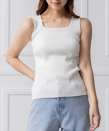 clear | スクエアネック編地切替リブタンクニットトップス≪2023SS新作≫(タンクトップ)