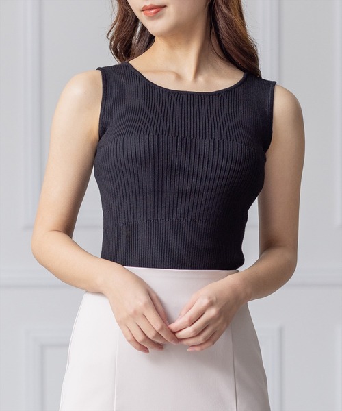 clear(クリア)の「編地切り替えリブノースリニットトップス(タンクトップ・レディース・ピンク/オフホワイト/ブルー/ベージュ/ブラック/グリーン/ブラウン・F)」の3枚目の写真