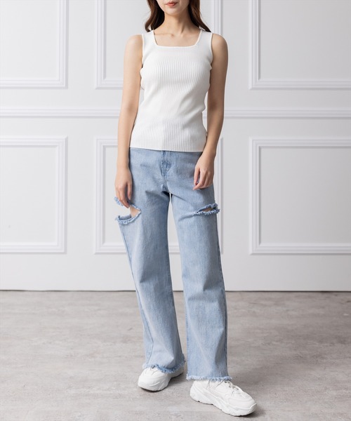 clear(クリア)の「編地切り替えリブノースリニットトップス(タンクトップ・レディース・ピンク/オフホワイト/ブルー/ベージュ/ブラック/グリーン/ブラウン・F)」の15枚目の写真