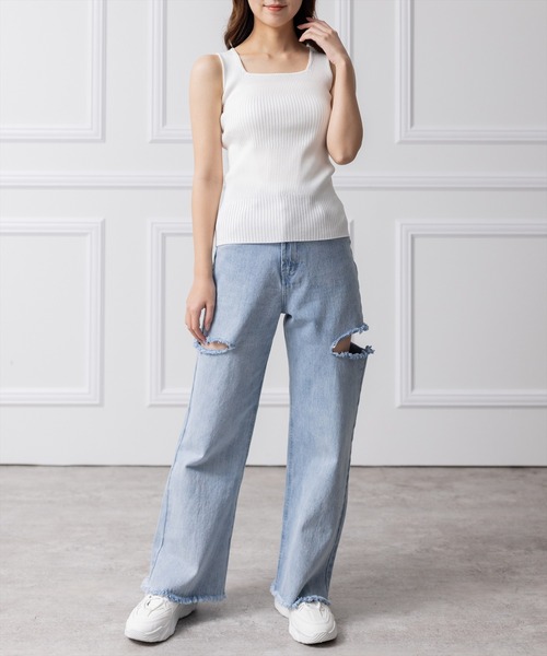 clear(クリア)の「編地切り替えリブノースリニットトップス(タンクトップ・レディース・ピンク/オフホワイト/ブルー/ベージュ/ブラック/グリーン/ブラウン・F)」の17枚目の写真