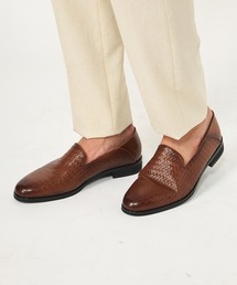 MEN'S BIGI | イントレチャート柄型押しレザーバブーシュ(スリッポン)