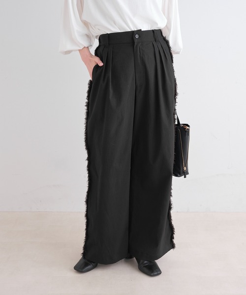 PUAL CE CIN（ピュアルセシン）の「【Du noir】サイドフリンジスラックスパンツ（スラックス・レディース・ブラック/ベージュ・FREE）」の9枚目の写真