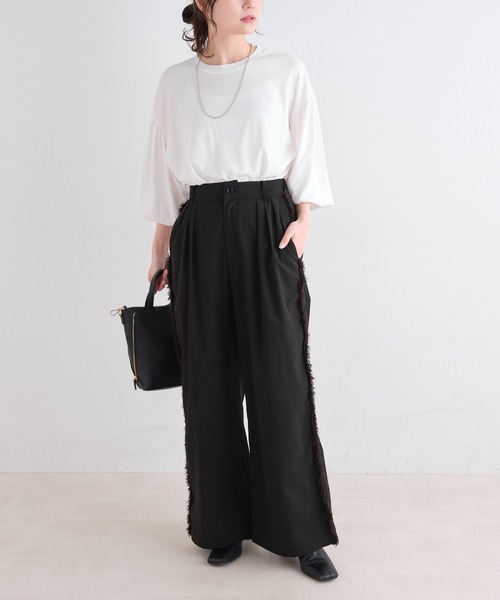PUAL CE CIN（ピュアルセシン）の「【Du noir】サイドフリンジスラックスパンツ（スラックス・レディース・ブラック/ベージュ・FREE）」の10枚目の写真