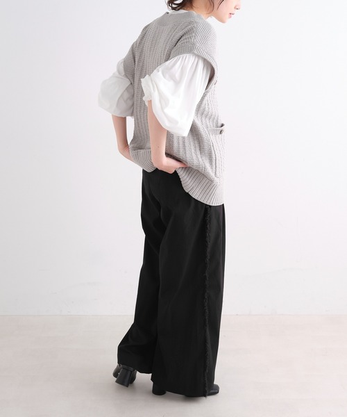 PUAL CE CIN（ピュアルセシン）の「【Du noir】サイドフリンジスラックスパンツ（スラックス・レディース・ブラック/ベージュ・FREE）」の12枚目の写真