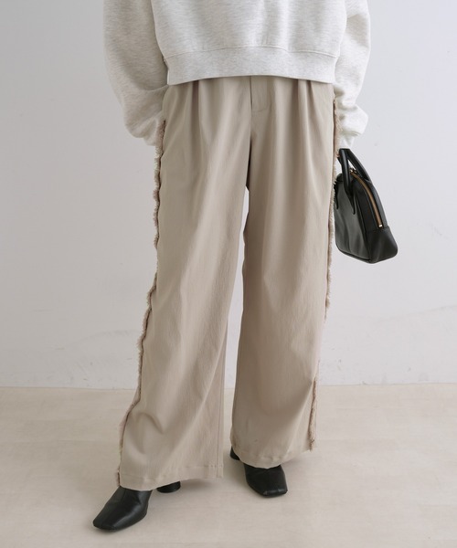 PUAL CE CIN（ピュアルセシン）の「【Du noir】サイドフリンジスラックスパンツ（スラックス・レディース・ブラック/ベージュ・FREE）」の4枚目の写真