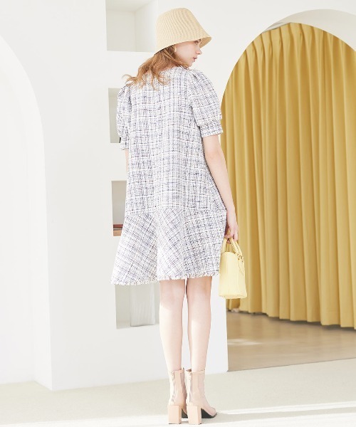 【セール】ツイードフリンジ5分袖ミニワンピース（ワンピース）｜And Couture（アンドクチュール）