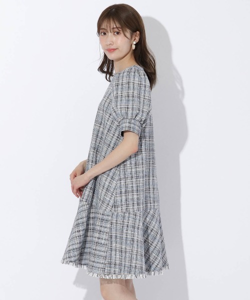 全2色 パール ツイード フリンジ 上品 ミニ ワンピース 清楚 全2色 パール ツイード フリンジ 上品 ミニ ワンピース 清楚