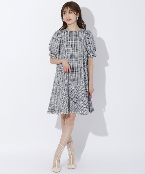 【セール】ツイードフリンジ5分袖ミニワンピース（ワンピース）｜And Couture（アンドクチュール）