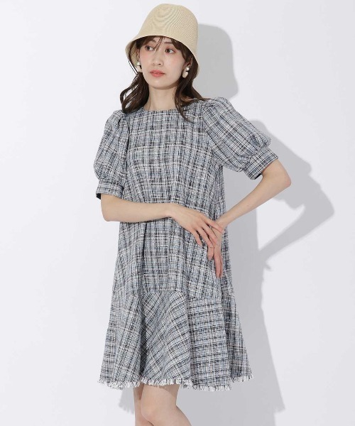 【セール】ツイードフリンジ5分袖ミニワンピース（ワンピース）｜And Couture（アンドクチュール）