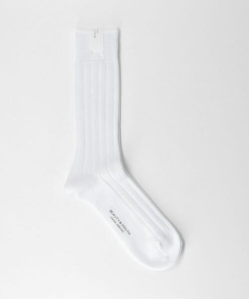 BEAUTY&YOUTH UNITED ARROWS(ビューティーアンドユースユナイテッドアローズ)の「シルケット リブ レギュラー ソックス(ソックス/靴下・メンズ・ホワイト/コバルトブルー/マスタード/ブラック/ダークブラウン・FREE)」の1枚目の写真